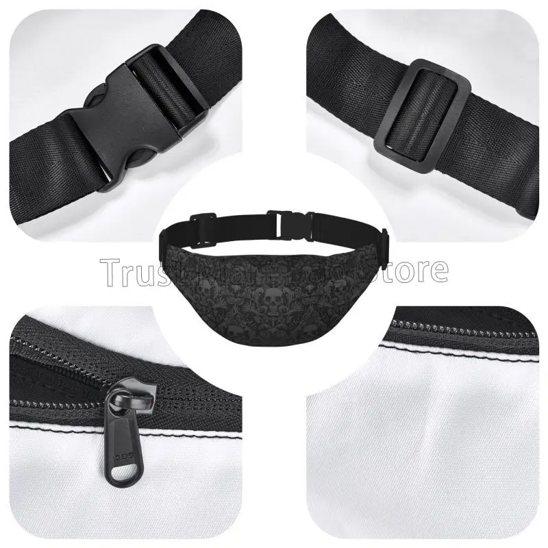 Riñonera gótica negra de Damasco para hombre y mujer, bolso de cintura grande con cinturón ajustable, ideal para viajes, senderismo, ciclismo y correr