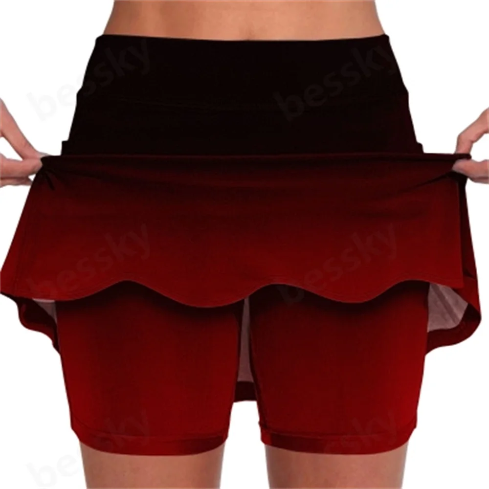 

Women's sports casual solid color printed mid-rise wave hem trousers skirt