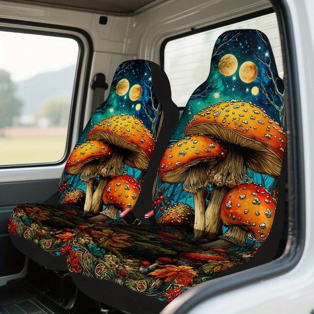 

2 шт. чехлов на автомобильные сиденья с принтом грибов из сказочного леса на Хэллоуин – подходят для легковых автомобилей, грузовиков, фургонов и внедорожников | Прочные защитные накладки на сиденья