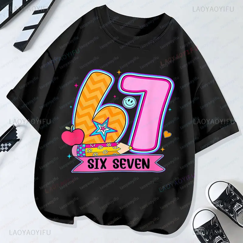 Camiseta divertida con meme de Six Seven Steal A BrainRot, Camiseta de algodón de manga corta con estampado Kawaii para niña y niño, ropa Y2k para niños de 6 a 7 años