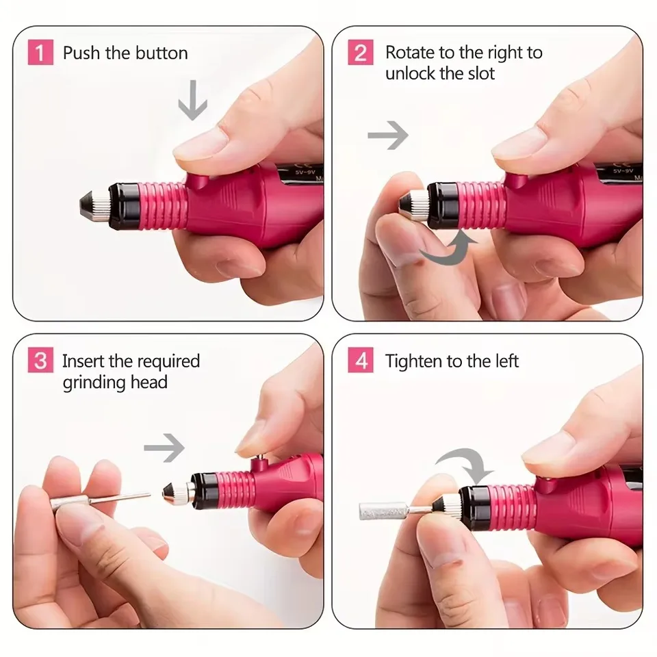 LINMANDA Set de Manicura USB Taladro Eléctrico para Uñas Kit de Lima y Pulido con Lámpara LED Lápiz de Mano Lijadora Bloque de Pulido Herramientas de Manicura 5