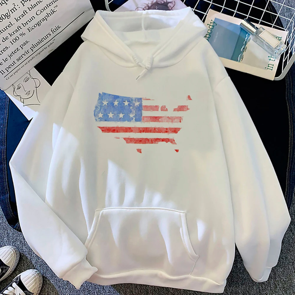 Usa hoodies women Fleece vintage anime 90s Pullover female anime sweatshirts