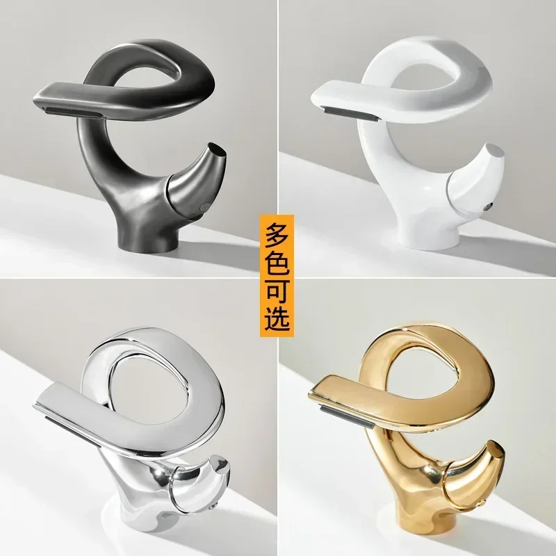 All-copper creative art wash basin gun gray faucet waterfall splash-proof toilet bathroom cabinet basin faucet