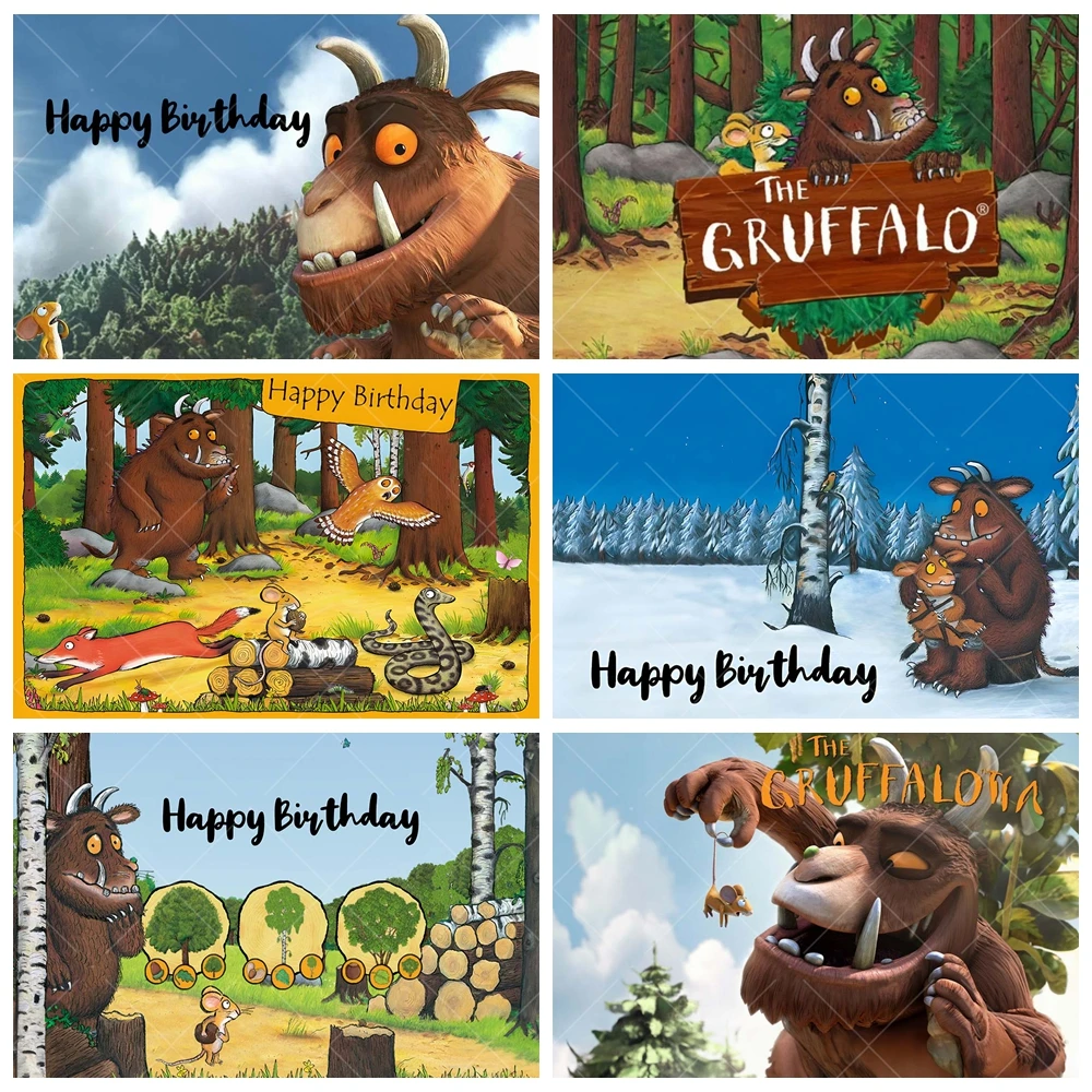 خلفية على شكل حيوانات الغابة الكرتونية لموضوع Gruffalo مخصصة للأطفال لحفلات أعياد الميلاد السعيدة ديكور لافتة ملصق خلفيات للتصوير الفوتوغرافي