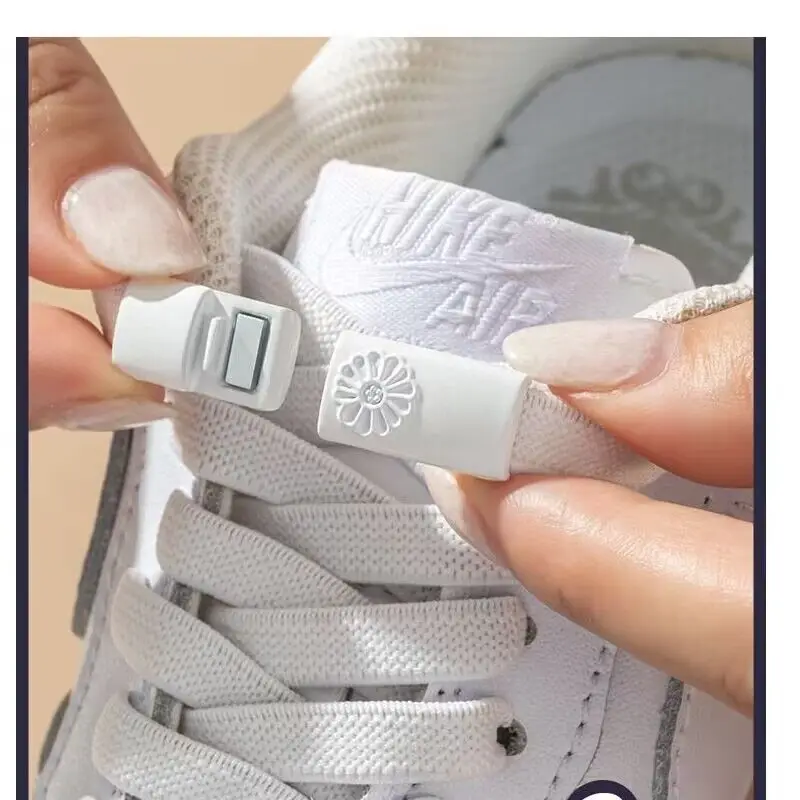 Lazy Free Buckle Shoelaces, White Elastic Rope, Flat Sports Men's and Women's Children's Free Tie Fixing Artifact