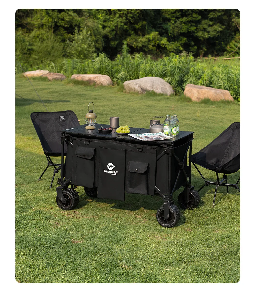 Large folding cart wagon for stalls, camping, and outdoor picnics - includes tabletop