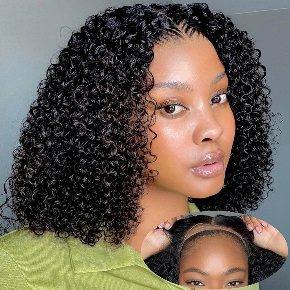 

Glueless Short Curly Human Hair Bob Wig Ready To Go Wear Brazilian Pre Cut 4x4 Lace Closure Bob Curly Wig for Women Pre Plucked