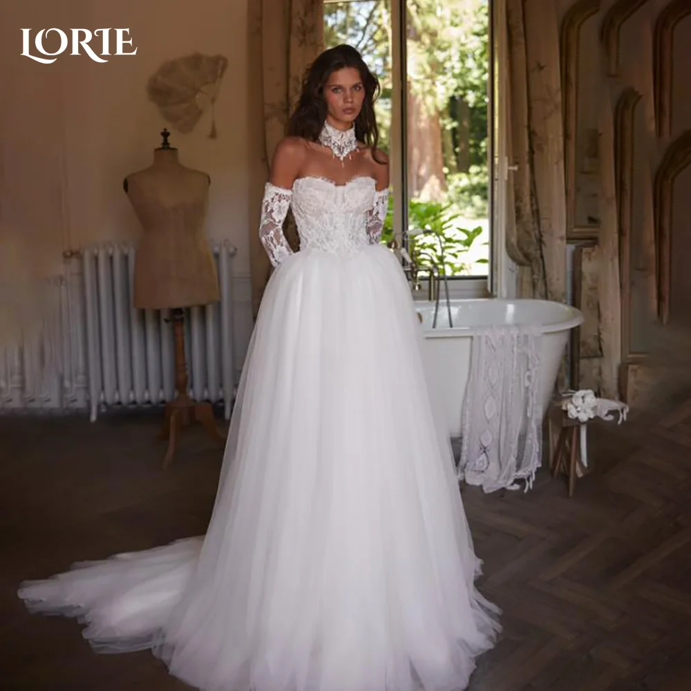 

LORIE Appliques Boho Wedding Dress 3D Flowers Lace Long Sleeve Sweetheart Mermaid Bride Gown Customized Corset Bride Dress Plus