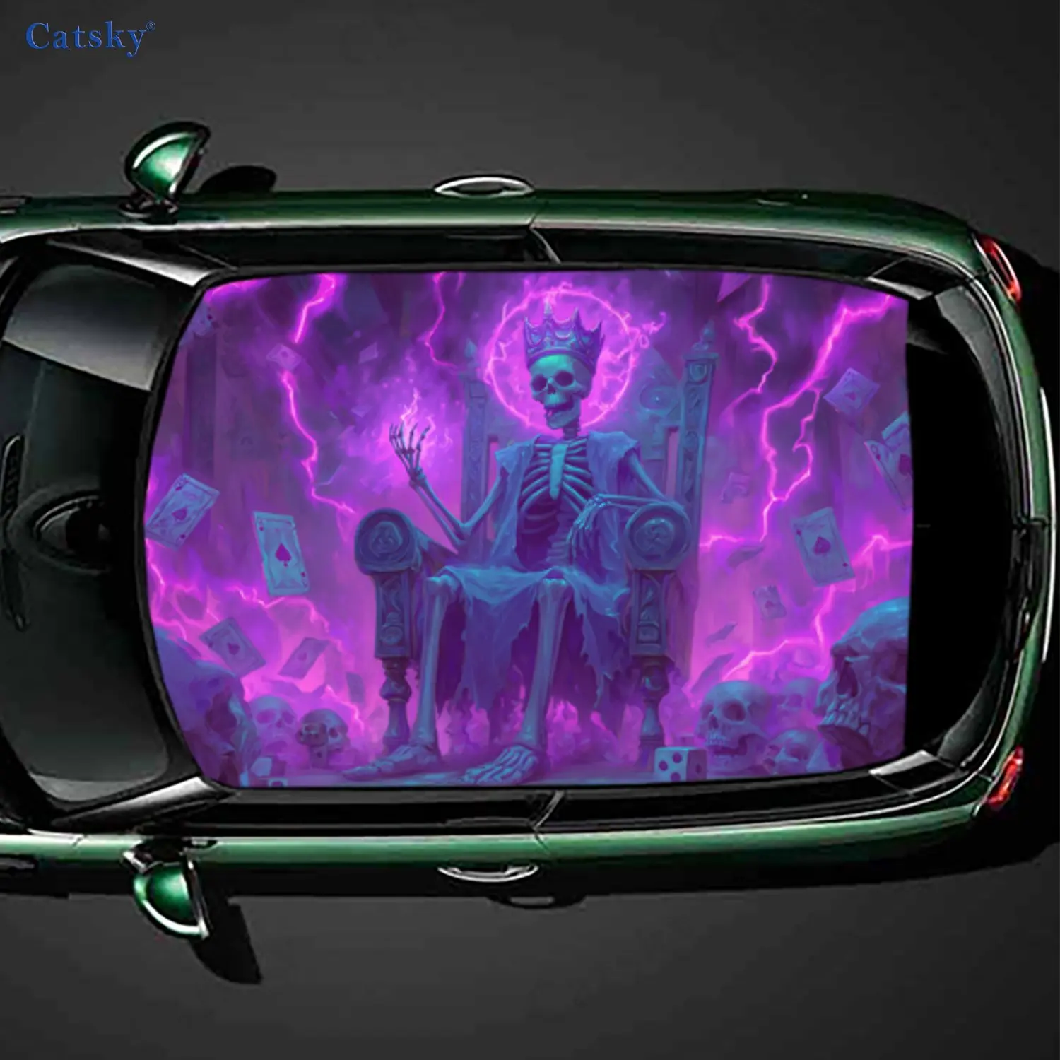 Skeleton King Pattern PVC Car Roof Sticker, Self-Adhesive Waterproof Car Vinyl Decal, Car Decoration Protection Stickers, Easy I