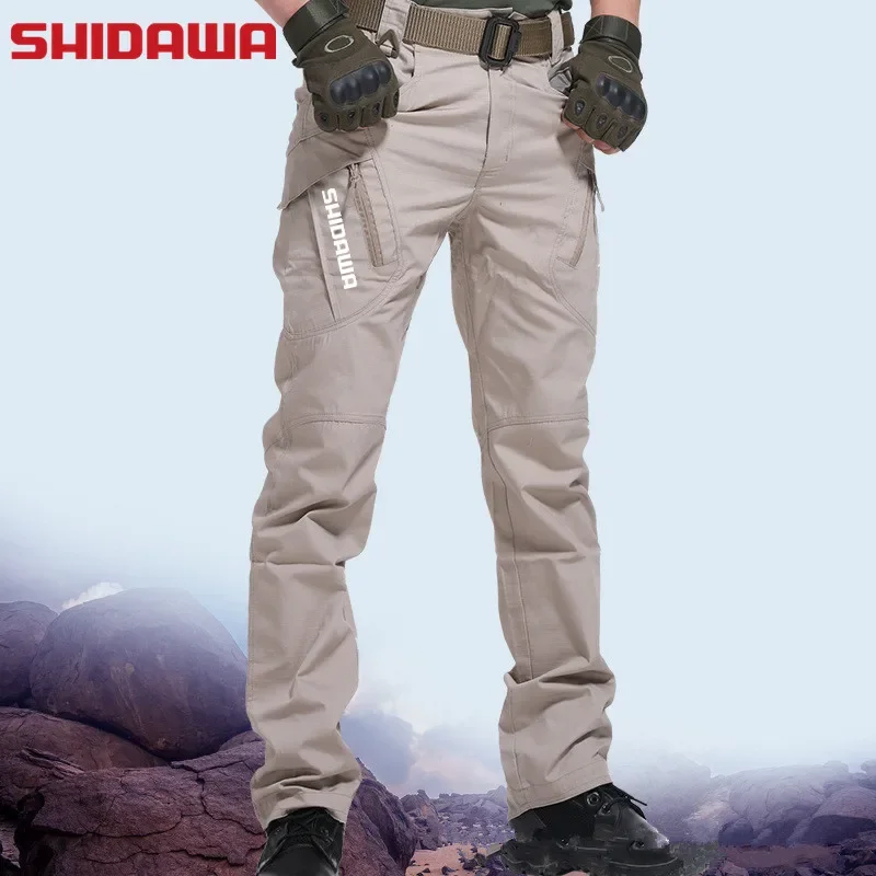 Men's Spring Summer Thin Outdoor Tactical Fishing Trousers Stretch Breathable Quick-Dry Climbing Camping Waterproof Fishing Pan