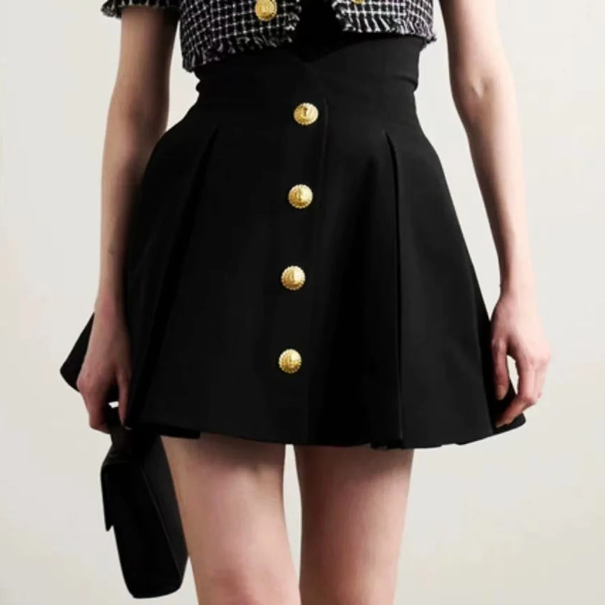 

High Quality Summer New Product Fashionable Temperament Commuting High Waist Short Gold Buckle A-Line Skirt