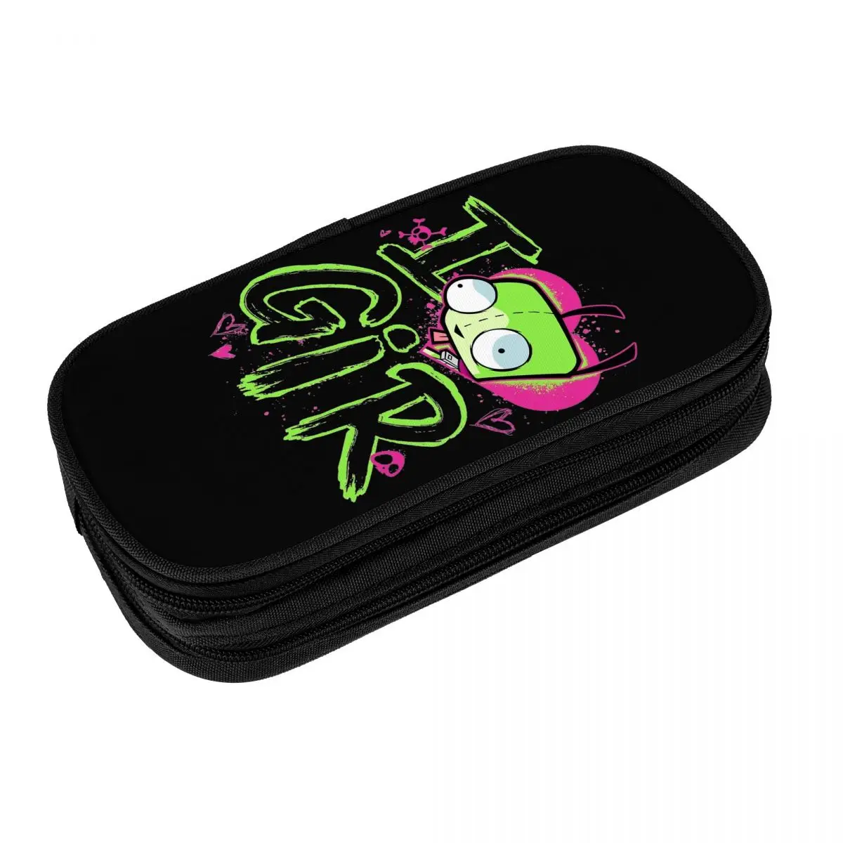 

Invader Zim Pencil Case I Love GIR Retro Big Pencil Bag Boy Girl Double Layer Aesthetic School Pencil Cases Custom Stationery