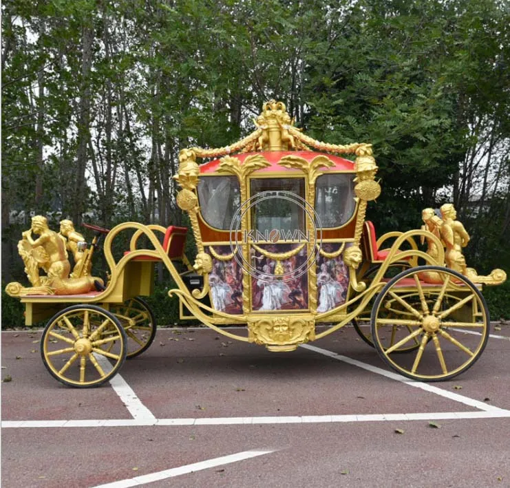 2022 Royal Sculpture Carriage  Attraction Sightseeing Horse Cart Gold Color Exhibition Carriage