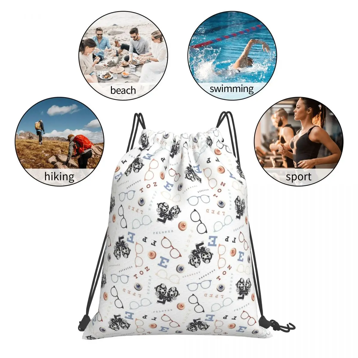 Optometry On White Backpacks Fashion Portable Drawstring Bundle Pocket Sports Bag Book Bags For Travel Students