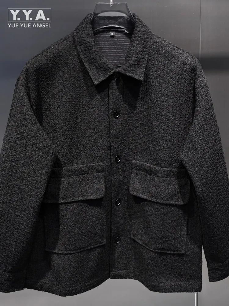 

Autumn Winter Fashion Mens Breasted Black Long Sleeve Jackets Fashion Outerwear Turndown Collar Single Pocket Casual Loose Coats