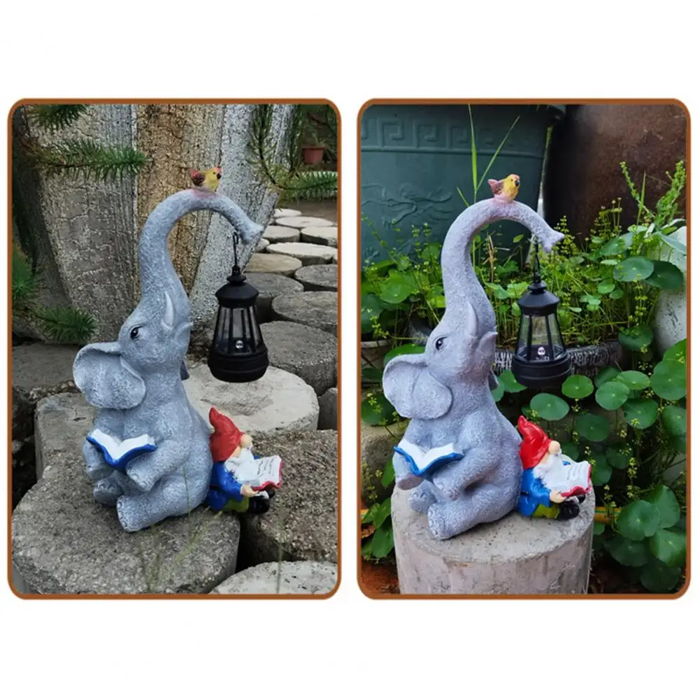 

Elephant Elf Solar Ornaments Outdoor Elephant Gnome Solar Lantern Sculpture for Yard Decor Resin Figurine Gift for Mom for Patio