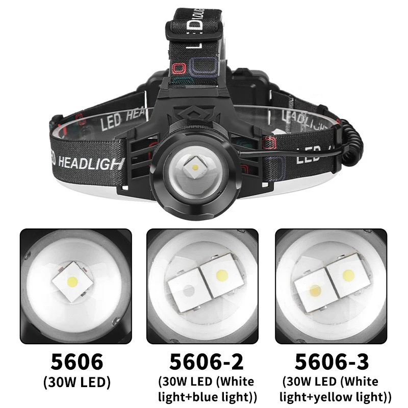 Super Bright LED Headlamp with XHP90 Lamp Long Range Flashlight Headlight Two-color White Laser Strong Bald Head Lamp