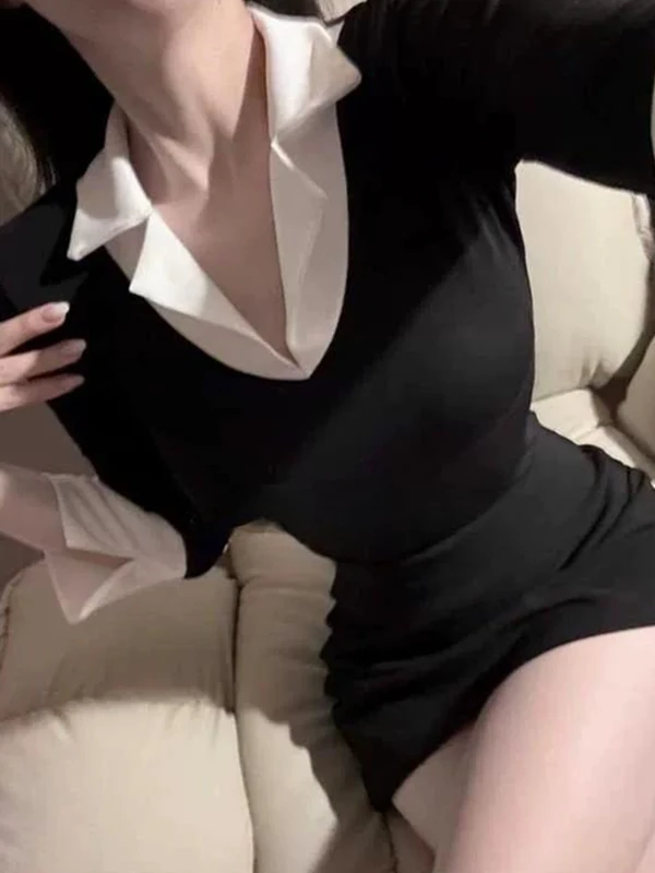 East Gate New Style V-Neck Slit Seven-Sleeve Shirt Collar Color Block Slim Fit Versatile T-Shirt Women Breathable Comfortable