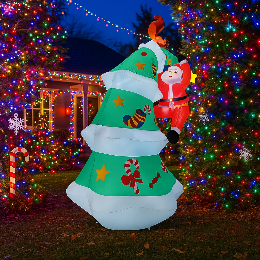 Luces LED inflables de Papá Noel de 3M/9,8 pies, árbol trepador, ardilla, decoraciones para el hogar, juguetes, suministros de adornos navideños para patio