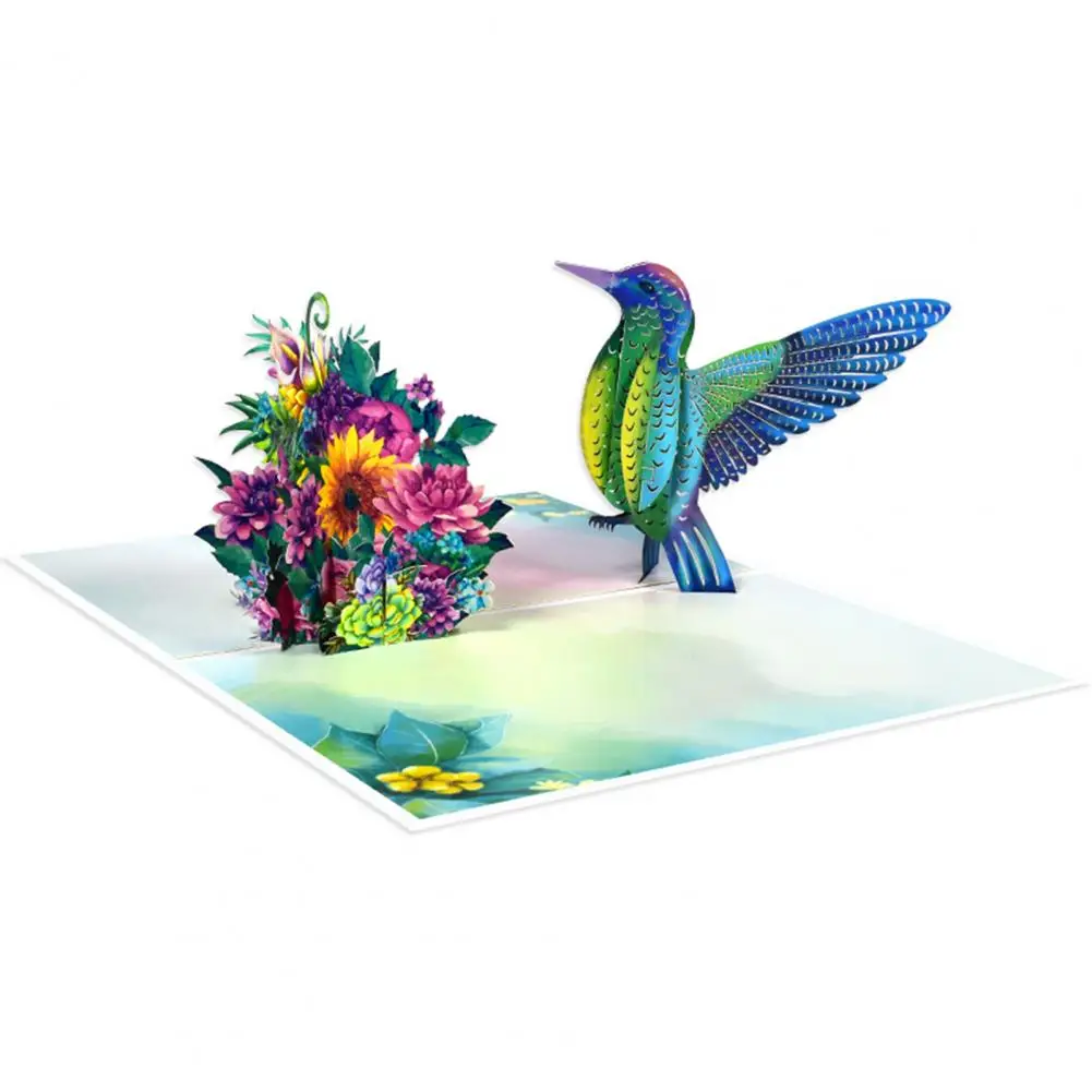 3D Fly-out Pop Up Greeting Cards Birthday Postcard Blue Hummingbird Artistic Greeting Card Heartfelt Message Card Gift