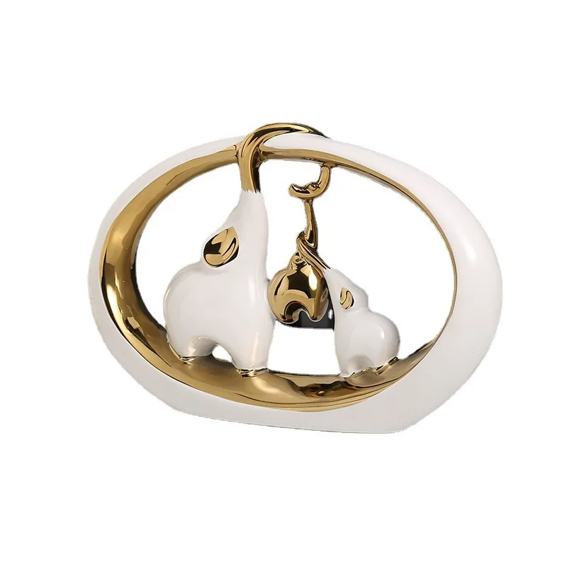 Light Luxury High-End Ceramic Crafts Family of Three Elephant Ornaments Eco-Friendly Home Decor Gifts for Housewarming