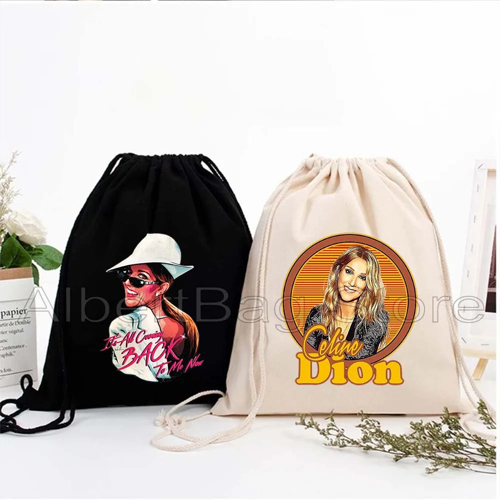 

Celine Dion Music Singer Poster PORTRAIT Drawstring Bags Fan Cute Gift Soccer Backpack Gym Sackpack Gifts String Bag for Sports