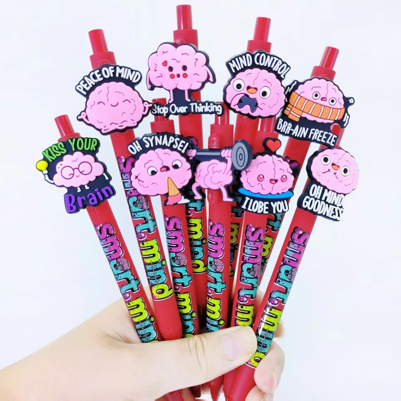 

14/24 шт. забавная шариковая ручка в форме мозга, красная серия держателей для ручек, шариковая ручка с креплением для мозга, черная шариковая ручка
