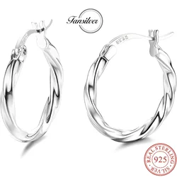 Fansilver 925 Sterling Silver Twisted Hoop Earrings for Women White Gold Plated Small Hoop Earrings Lightweight Hoop Earring