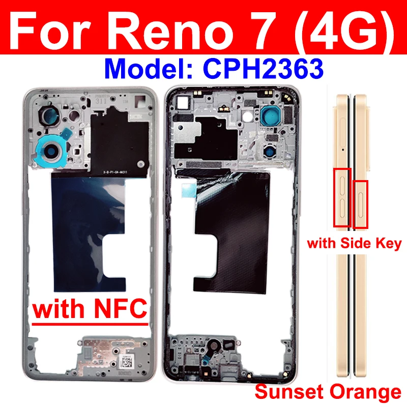 For OPPO Reno 7 4G 5G CPH2371 CPH2363 Middle Housing Middle Frame Holder Cover Replacement