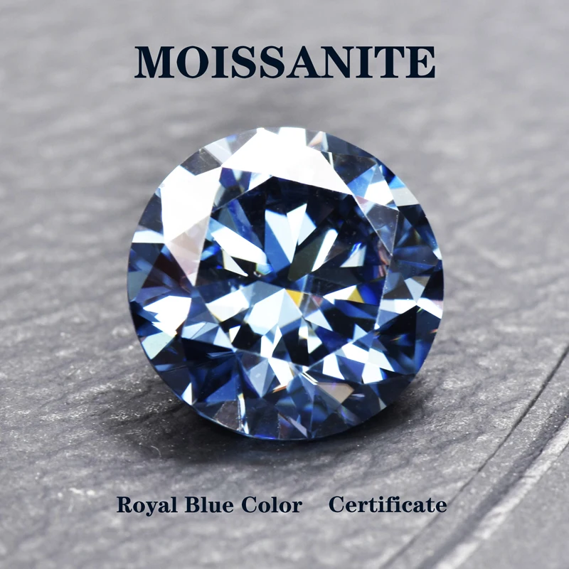 

Moissanite Stone Round Shape Royal Blue Color Charms Gemstone DIY Ring Necklace Earrings Main Materials with Certifies