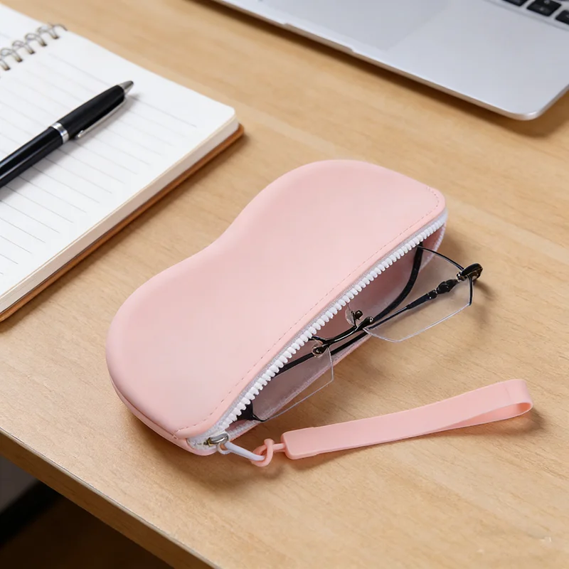 Sac à lunettes en Silicone à fermeture éclair, boîte de rangement de lunettes Portable avec lanière, étui à lunettes de Sport de voyage et de cyclisme, sac à lunettes anti-poussière