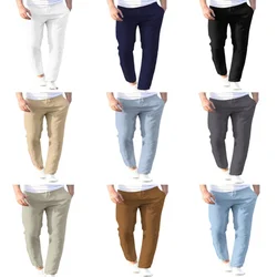 Men's Linen Casual Pants Fashion Simple Loose Pencile Pants Drawstring with Elastic Waist Comfort Breathable Daily Work Trousers