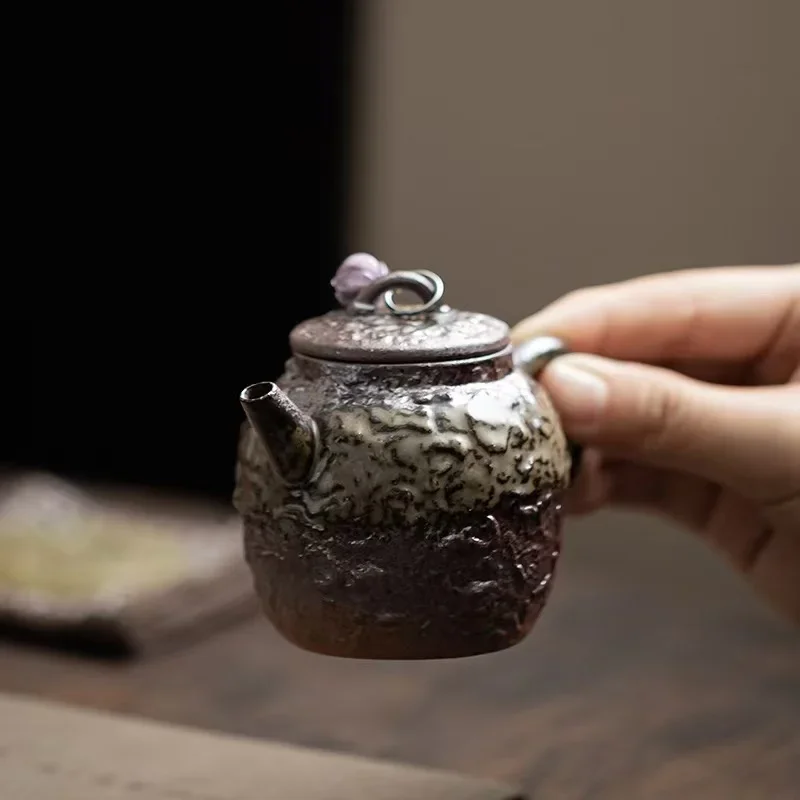 120ML Old Rock Mud Meditation Pot Small Capacity Positive Pot Retro Household Brewing Teapot Kung Fu TeaSet Ball Hole Filter Pot