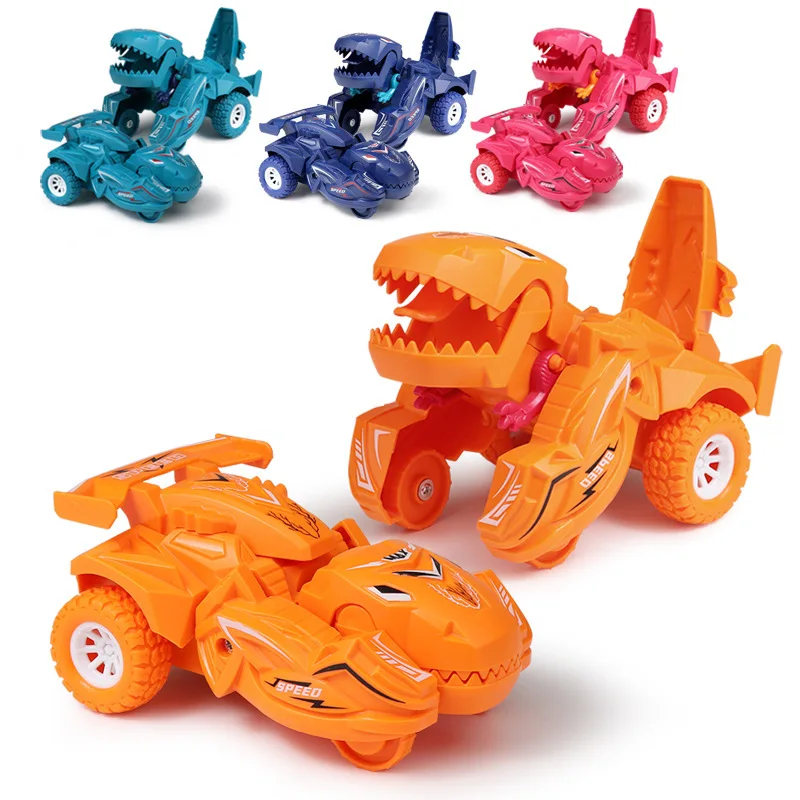 

2-in-1 Dinosaur Transformation Car Model Toy Boy One Step Action Collision Transformation Mini Car Toy Gift
