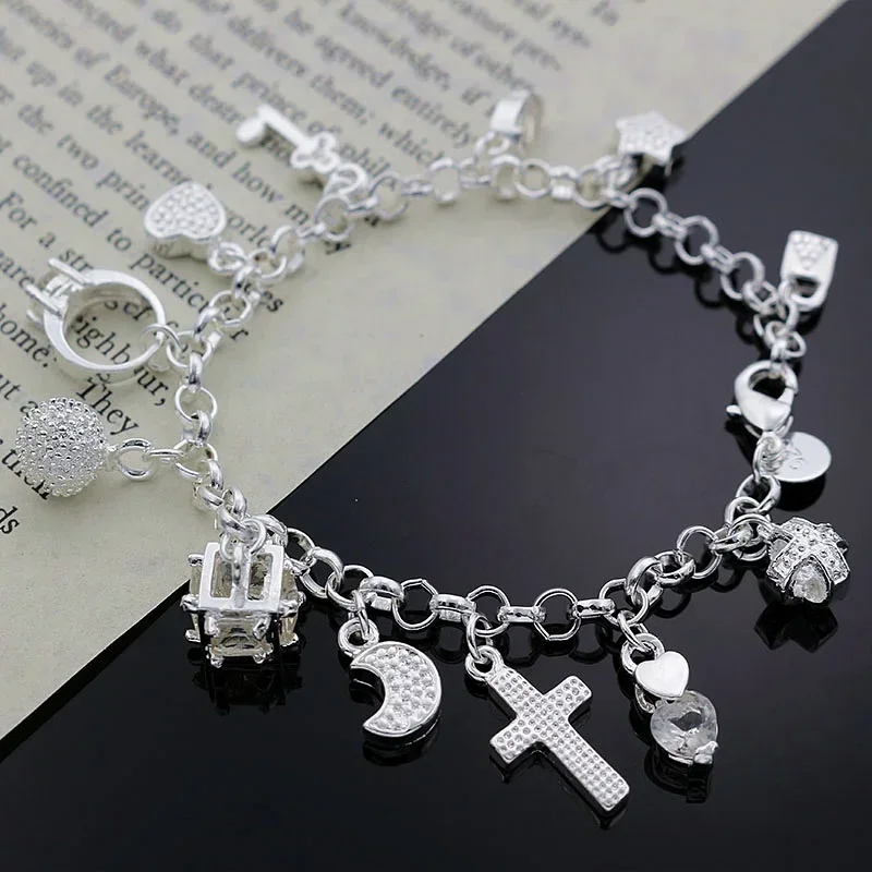 

Beautiful Charm Pendant Women Lady Wedding Party 925 Sterling Silver Bracelets New Fashion Jewelry Christmas Gifts
