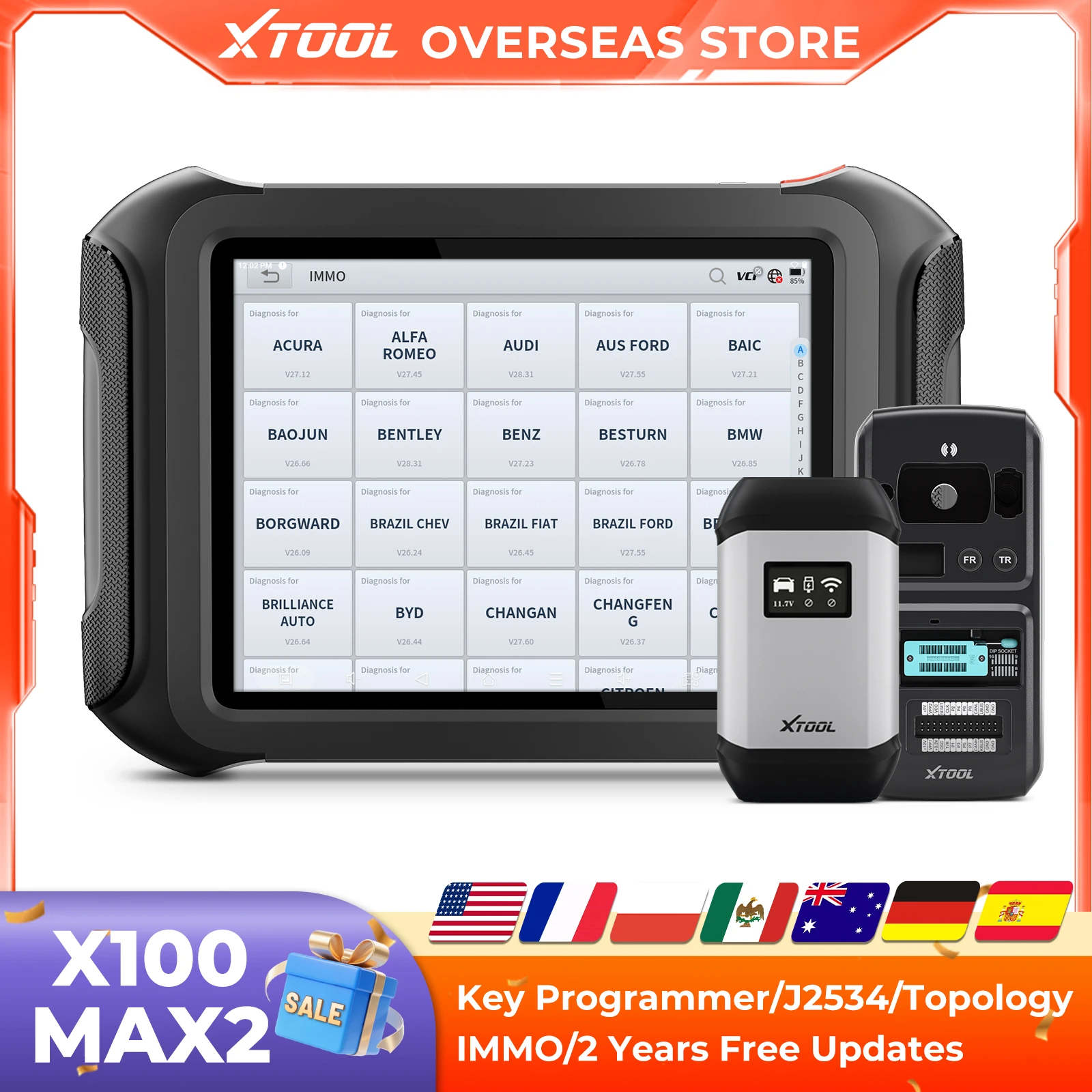 

XTOOL X100 MAX2 Car Key Programmer J2534 Programming with KC501 All Key Lost All System Diagnostic EUC Coding CAN FD PK X100PAD3