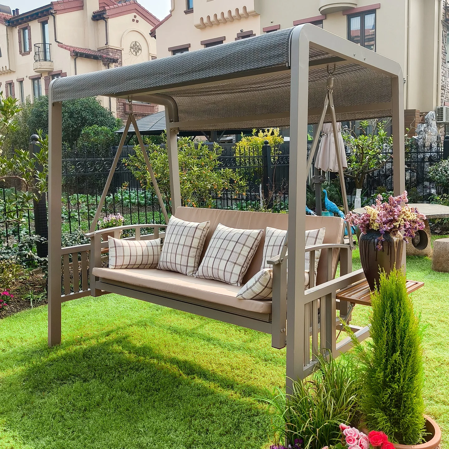 Outdoor courtyard swing rocking chair household balcony three people leisure villa garden lazy sunshade