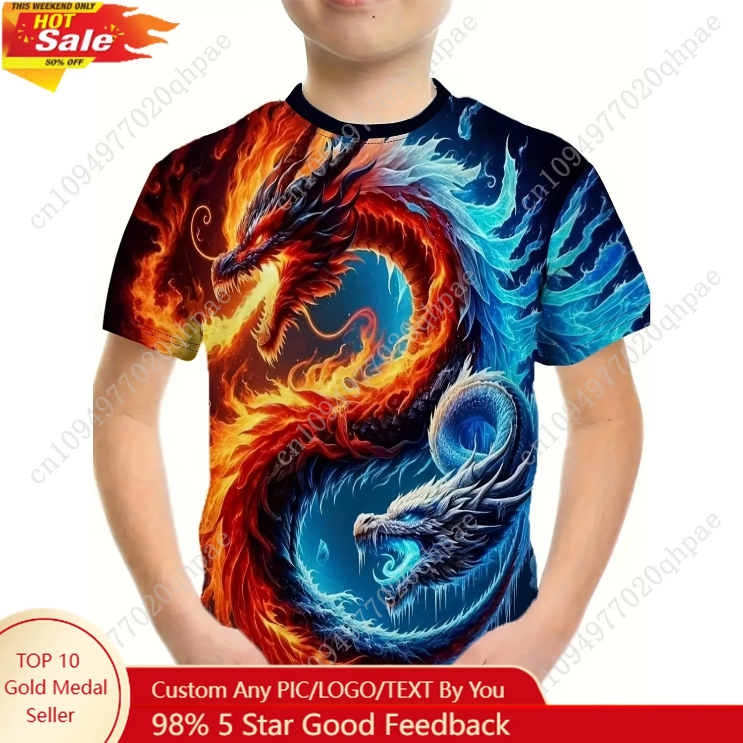 

Children's T-Shirt 3D Dragon Graphic T Shirts Children Tops Round Neck T Shirt Cartoon Animal Short Sleeve Tee T-Shirt for a Boy