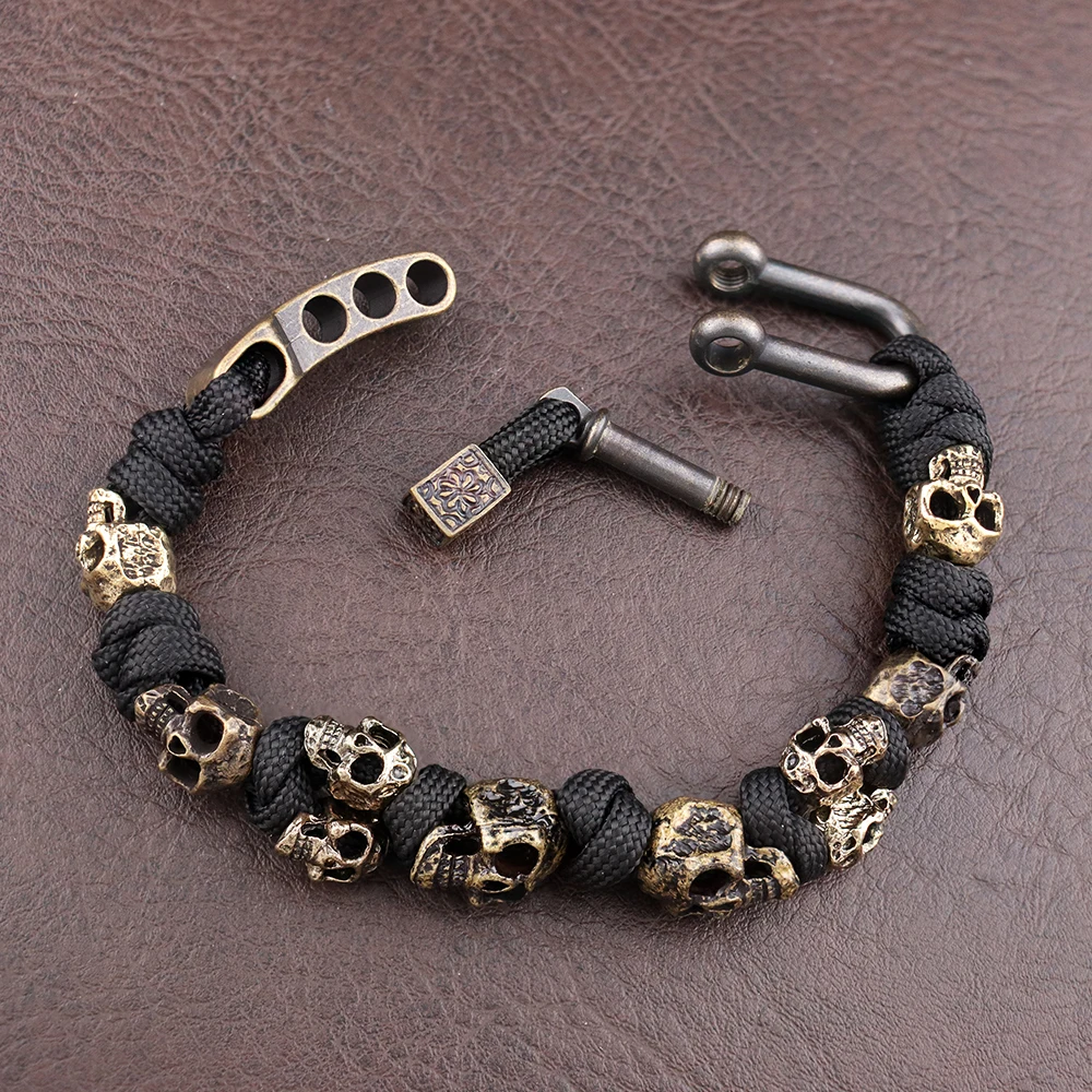 Unique Design Skull Bracelets Men Vintage Adjustable Handmade Woven Bracelet Punk Rock Motorcycle Male Jewelry Gift Dropshipping