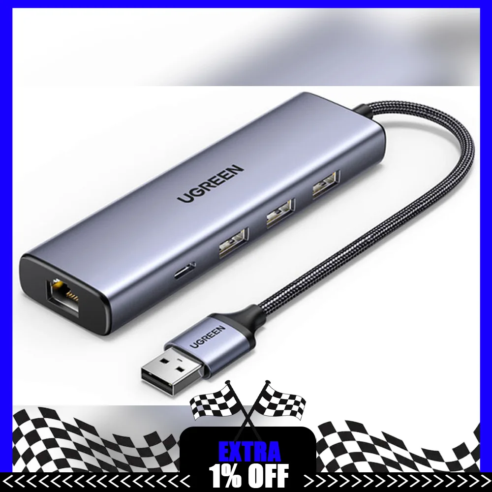 UGREEN 35887 USB-A Hub with 2.5G Ethernet RJ45 10Gbps Data Ports USB-C Auxiliary Power for Laptop Desktop PC