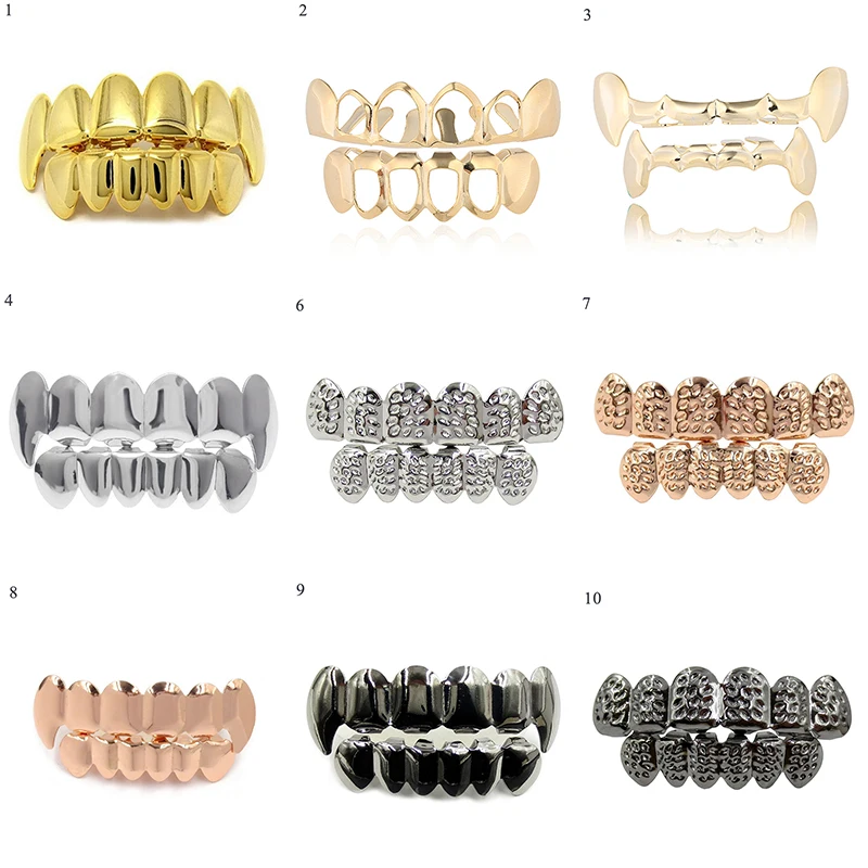 Hip Hop Gold Teeth Top Bottom Grills Dental Mouth Punk Teeth Caps Vampire Fangs Teeth Caps Cosplay Party Rapper Jewelry