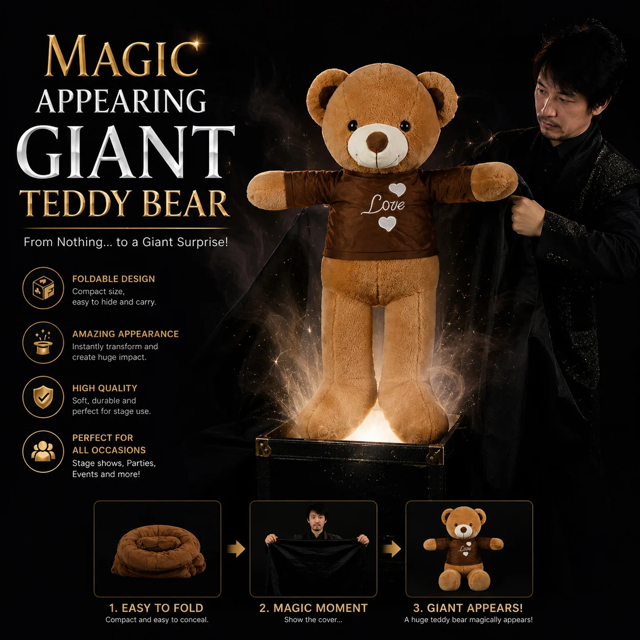 Stage Magic Giant Teddy Bear Appearance Prop Foldable Plush Bear
