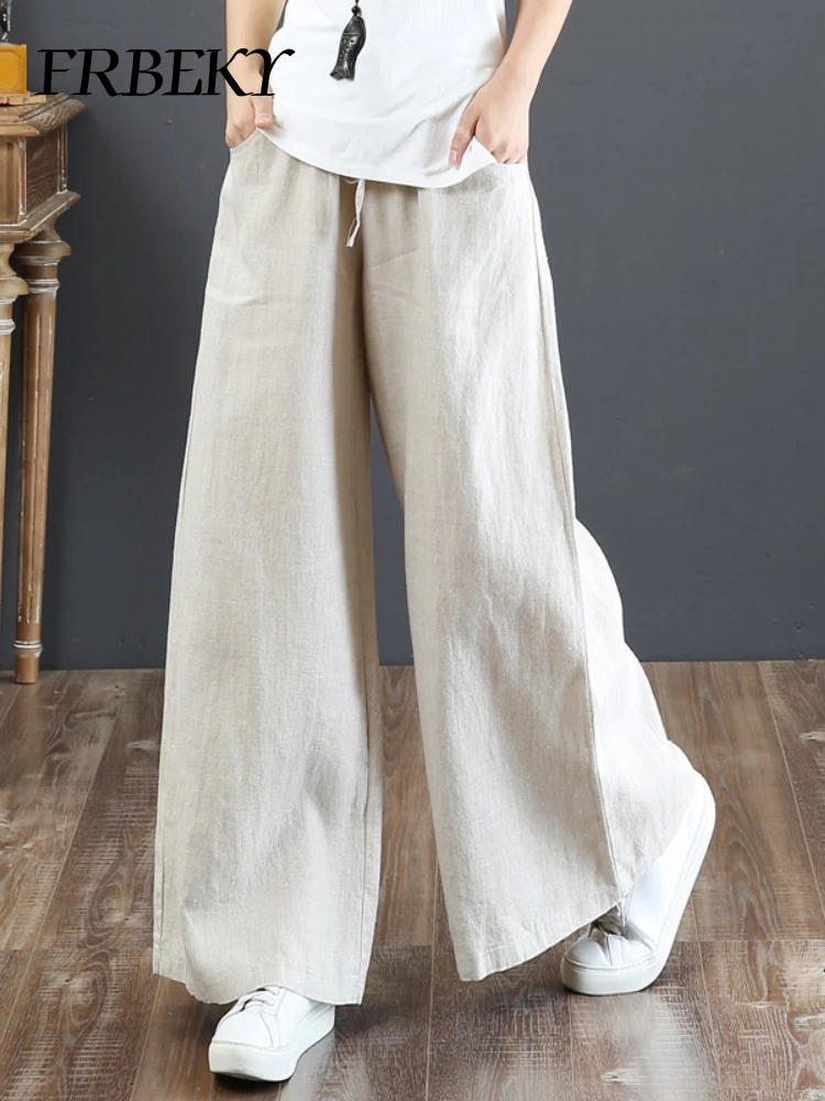 2024 Frühling neue Leinen lose lässige Hose mit weitem Bein elastisch taillierte boden lange Hose mit geradem Bein Streetwear Oversize-Hose