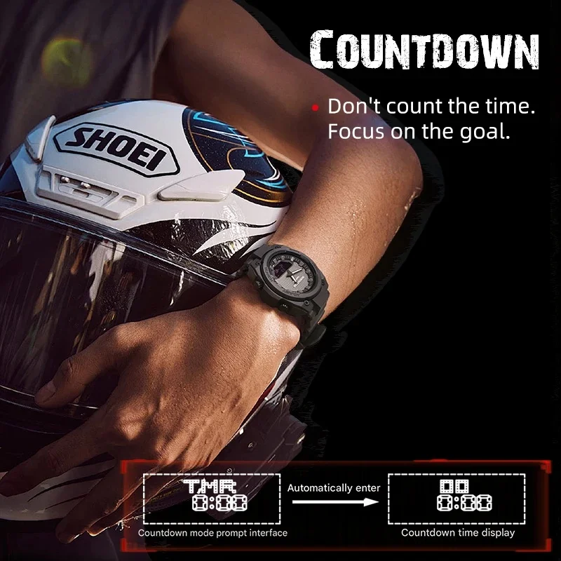 NORTH EDGE FORTRESS 2026 Men Digital Watch Outdoor Sports Waterproof 50M Watches World Time Countdown Electronic LED Wristwatch view 3