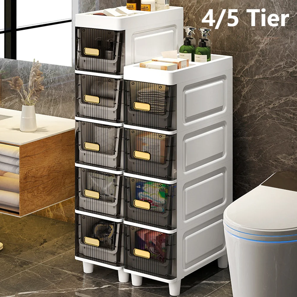 Bathroom Storage Cabinet 4/5 Tier Waterproof Shelf Narrow Toilet Drawer Bathroom Storage Rack Shelves for Kitchen Room Corner