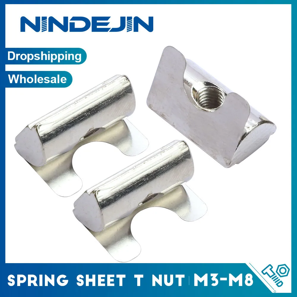 NINDEJIN Shrapnel Nut T slot Sliding Nut Nickel Plated M4 M5 M6 M8 Shrapnel Positioning Nut for 30 40 45 Series Aluminum Profile