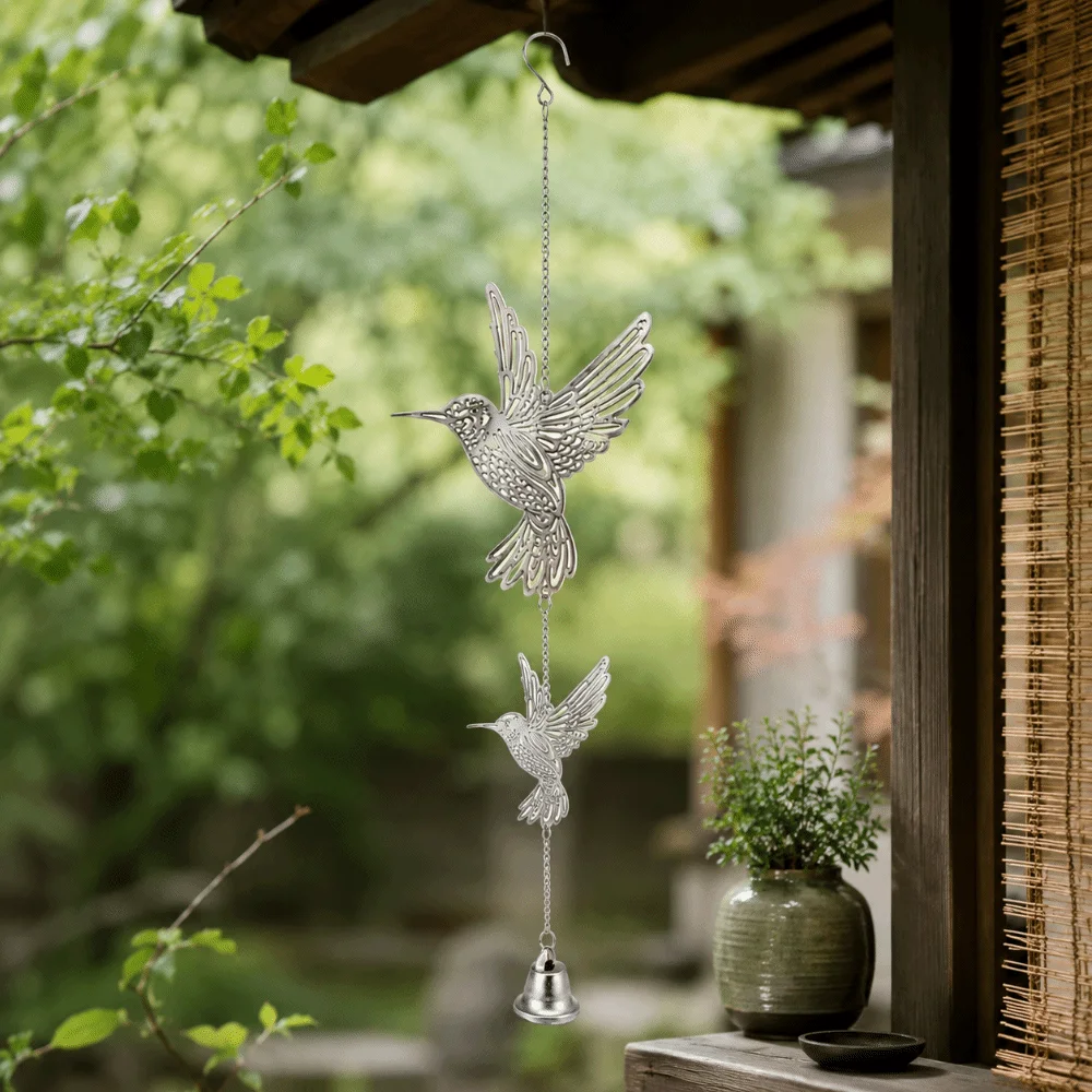 Elegant Hanging Pendant Hanging Wind Chime Hollow Out Garden Decor Bird Wind Bell 2D Flat DIY Sun Catcher Metal Bird Bell Decor