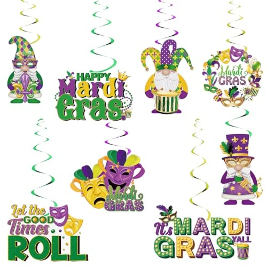 Decoraciones Colgantes en Espiral para Mardi Gras, Adornos de Papel Metálico para Techo, Espirales para Fiesta de Carnaval, Suministros para Baile de Máscaras, Fiesta de Nueva Orleans