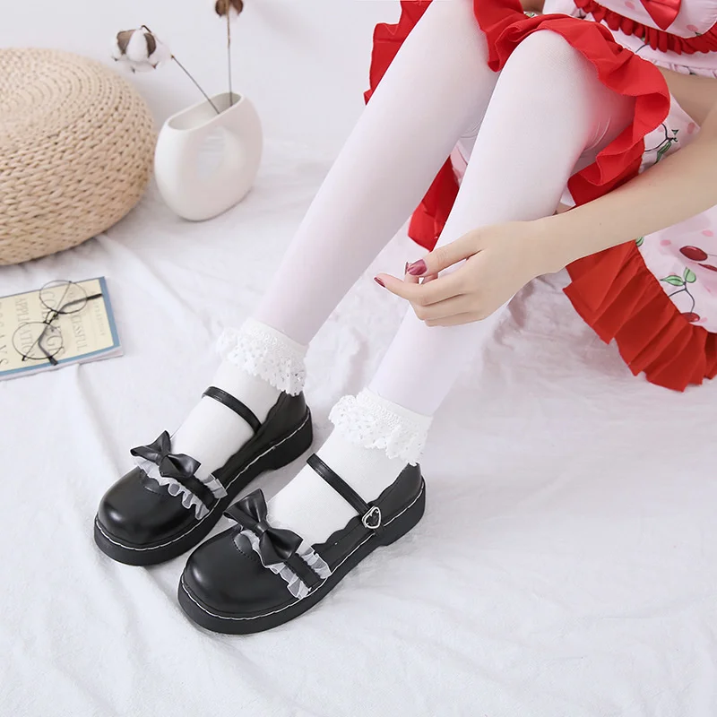 

Lace Bow Lolita Shoes(women's 2023 Spring British Students Flat Bottoms Versatile College Style Cosplay Shoes