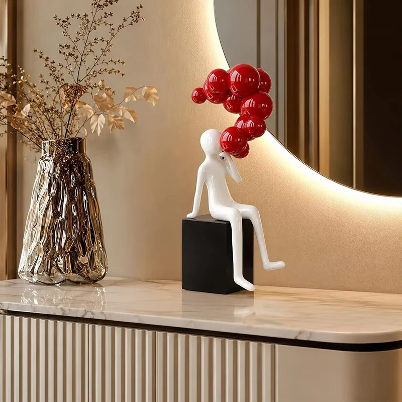 Nordic Abstract Figure Sculpture Ornament,red Balloon Art,living Room Foyer Statuette Desktop Decorations Gift